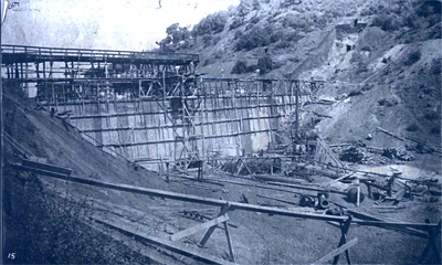 Searsville Dam under construction