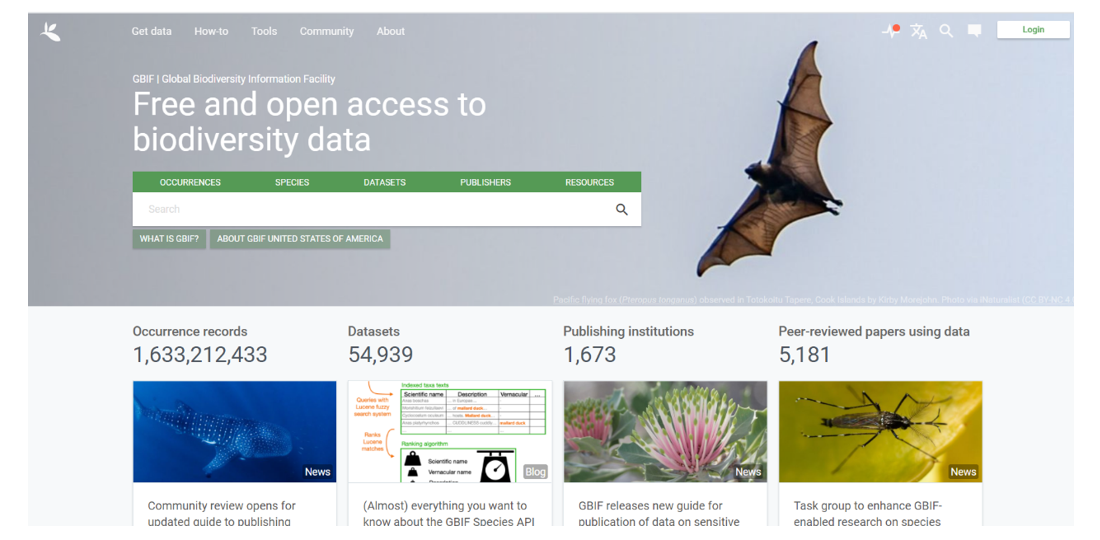 Figure 3. Global Biodiversity Information Facility interface (https://www.gbif.org/). 