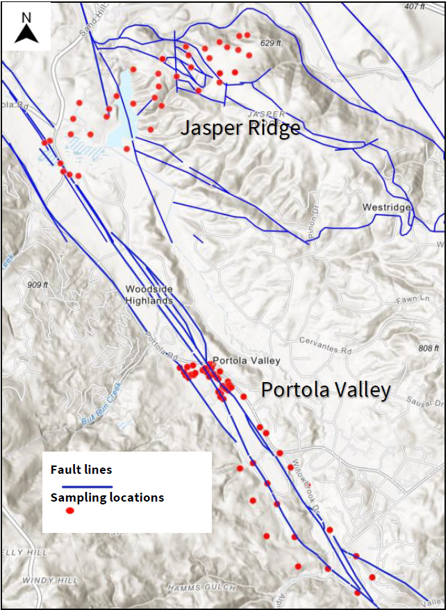 Map of sample sites and geologic faults (from Mathur and Awosiji 2023, first link)