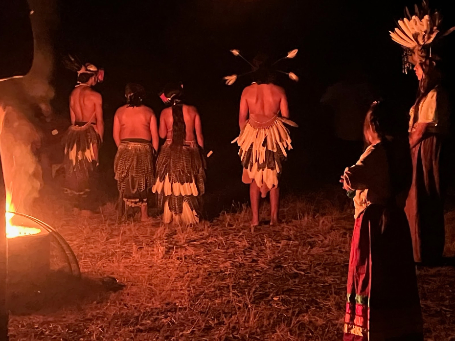 Tribal members ready to dance at the Muwekma Native plants garden. Photo by Richard Torres.