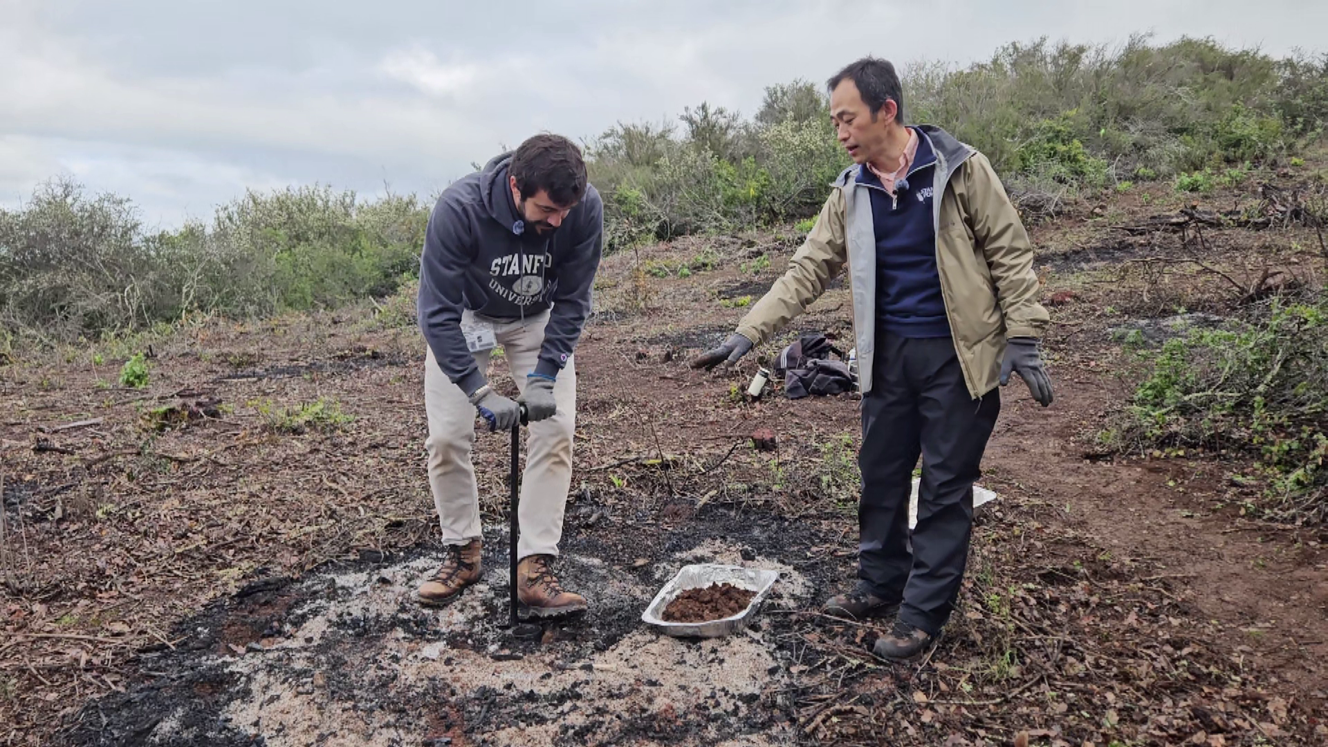 Amaury and Tad sample the soil microorganismal community after the prescribed burns