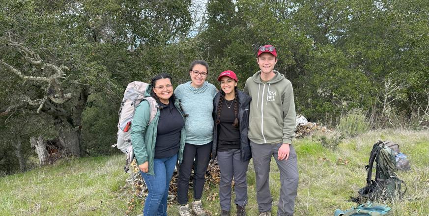 Claudia Christine Avila, Alandra Marie Lopez, Katie Huy, and Samuel Pierce complete a successful day of soil sampling before the prescribed fires occur.