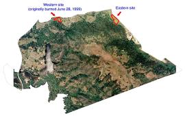 Map showing 1999 and 2001 Prescribed Burn Locations at Jasper Ridge