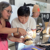 Corine Pearce teaching basket weaving to Stanford students (photo by Tadashi Fukami)